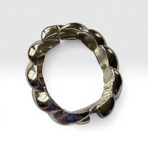 Vintage Chunky Slv Tone Twisted Link Bracelet Bold Statement Hinged Bangle Retro